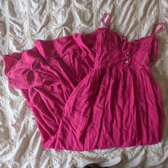 Urban Outfitters Cora Linen Open Back Midi Dress Pink Rose - Picture 2 of 2